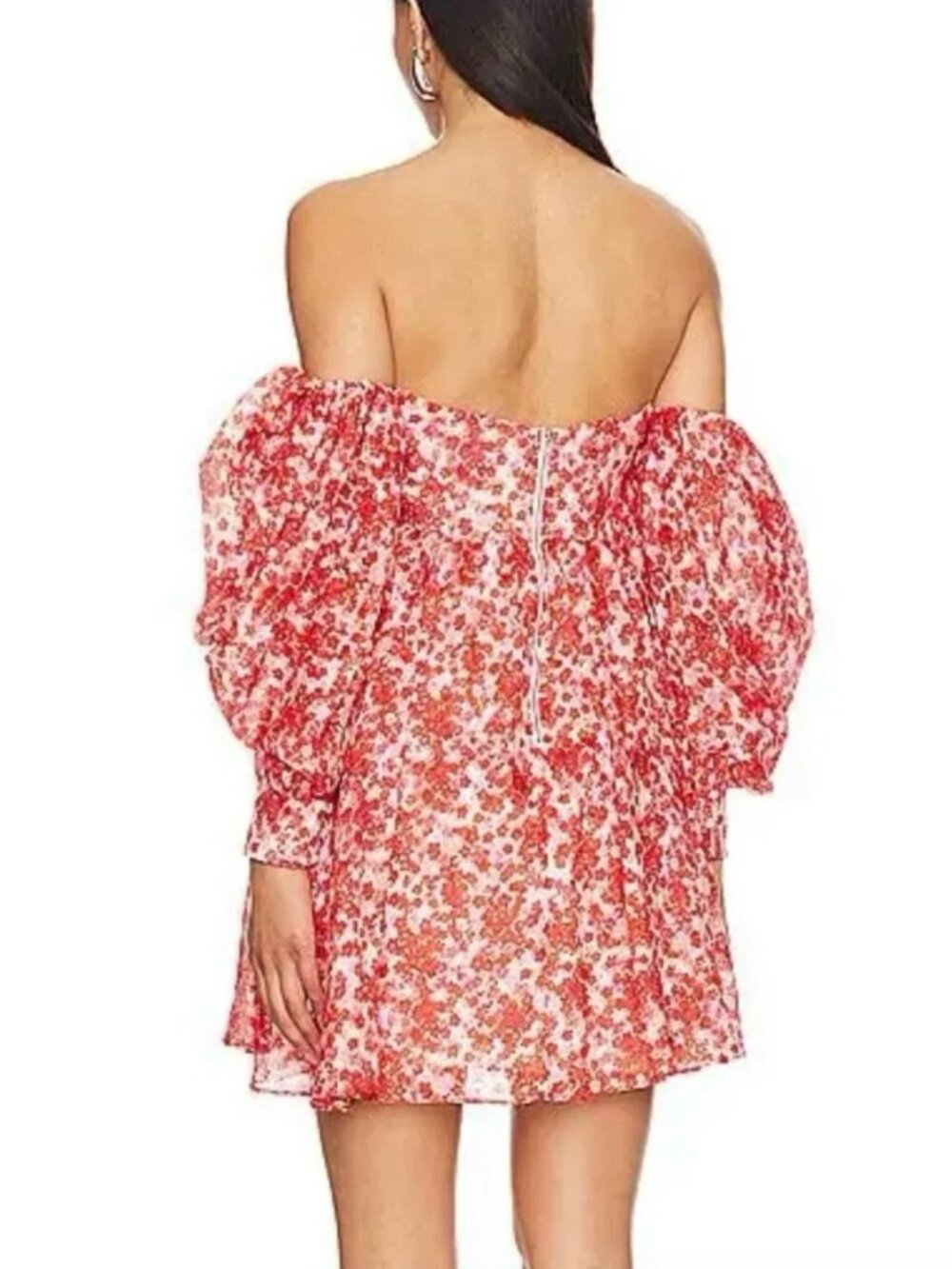 Bardot Lani Mini Off-Shoulder Floral Mini Dress Pink Red White Print Never Worn - Picture 8 of 9